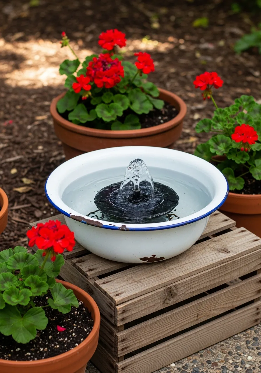 19. Vintage Washbasin Solar Fountain