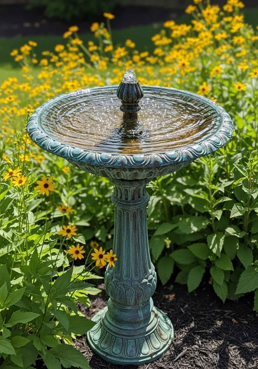 24. Copper-Style Bird Bath Fountain