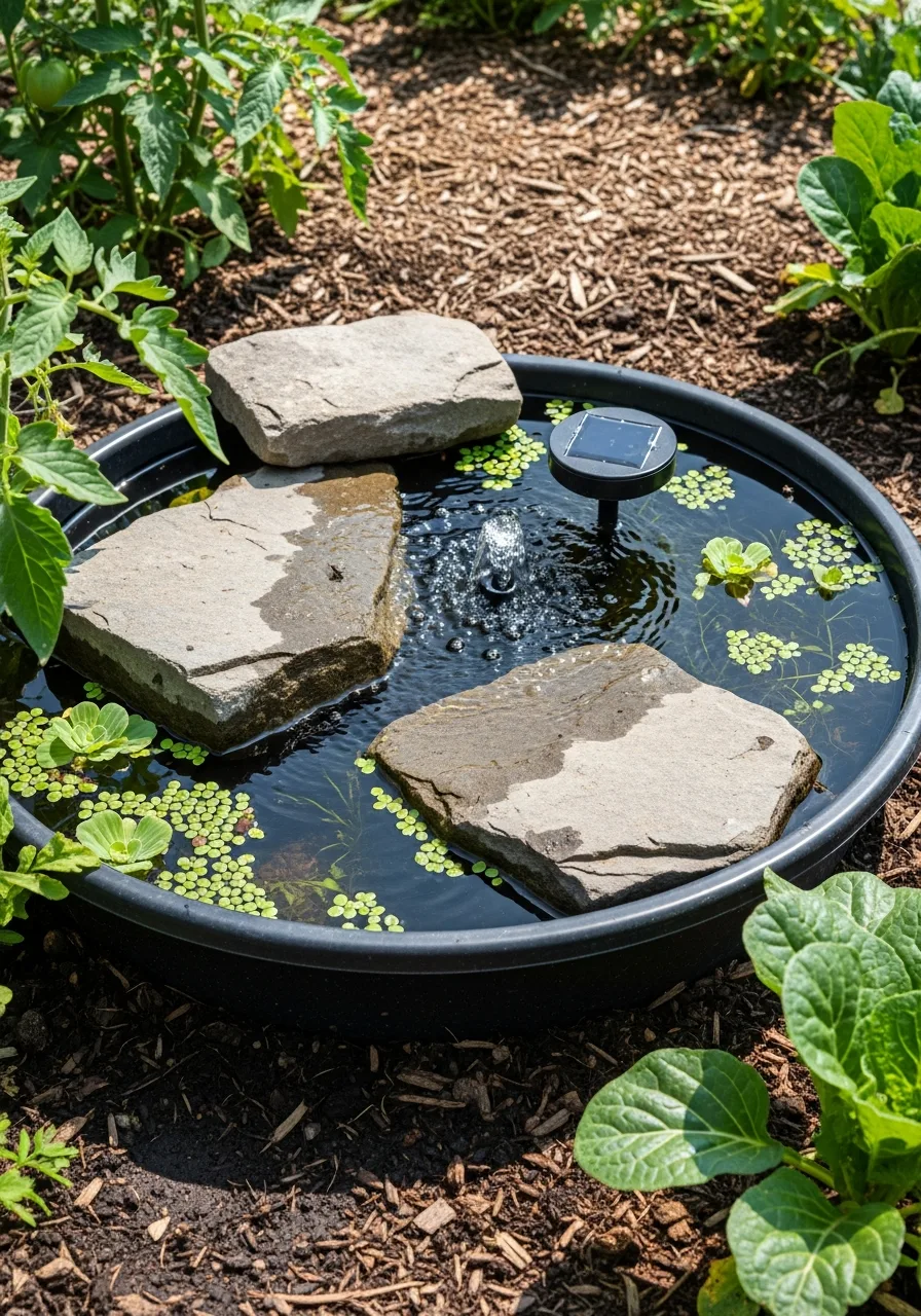29. Wildlife-Friendly Mini Pond Fountain