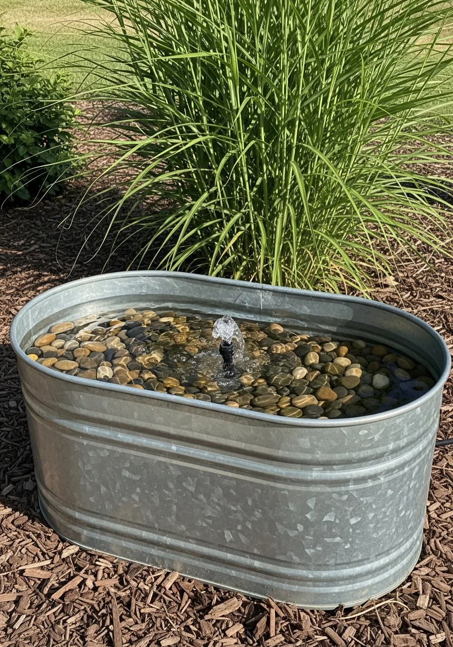 8. Galvanized Tub Solar Fountain
