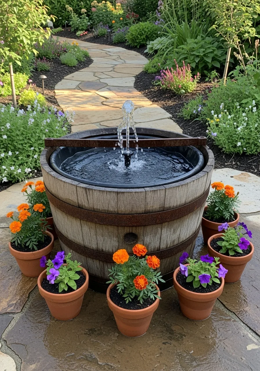 9. Wine Barrel Fountain