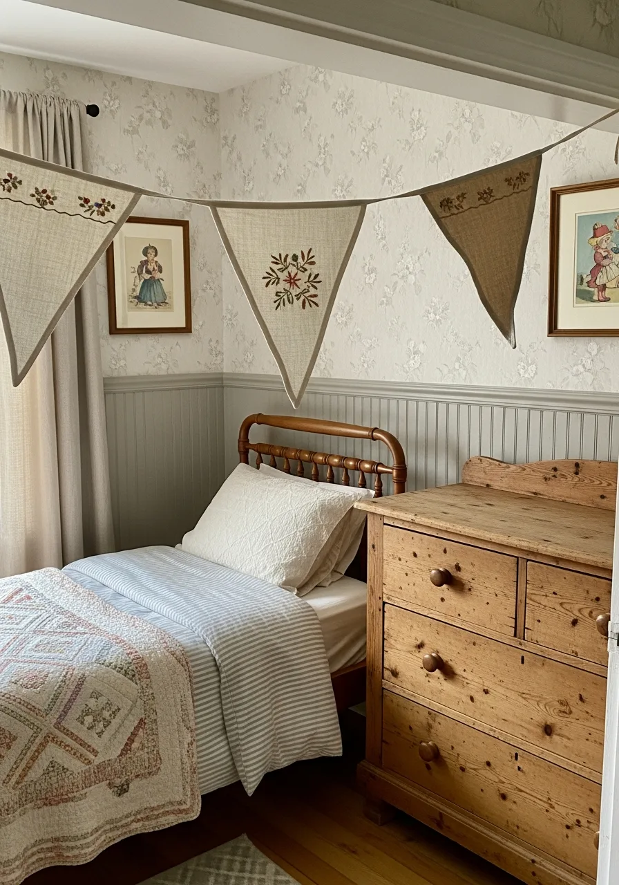 21. Embroidered Linen Pennant Flags