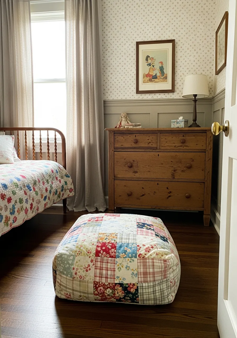 35. Patchwork Fabric Floor Pouf