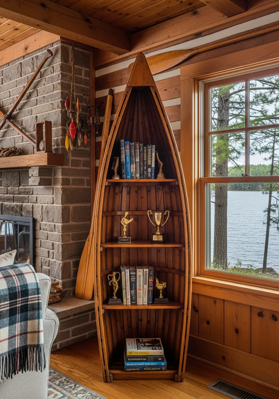 12. Repurposed Canoe Bookshelf