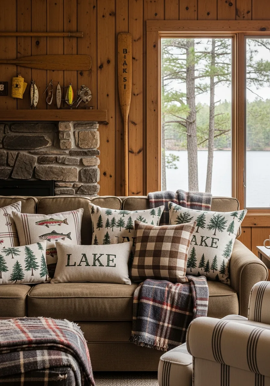 14. Patterned Lake Motif Pillows