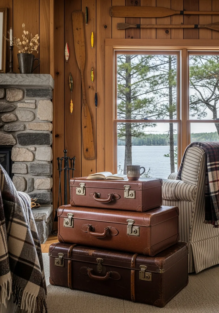 50. Vintage Leather Suitcase Stacks