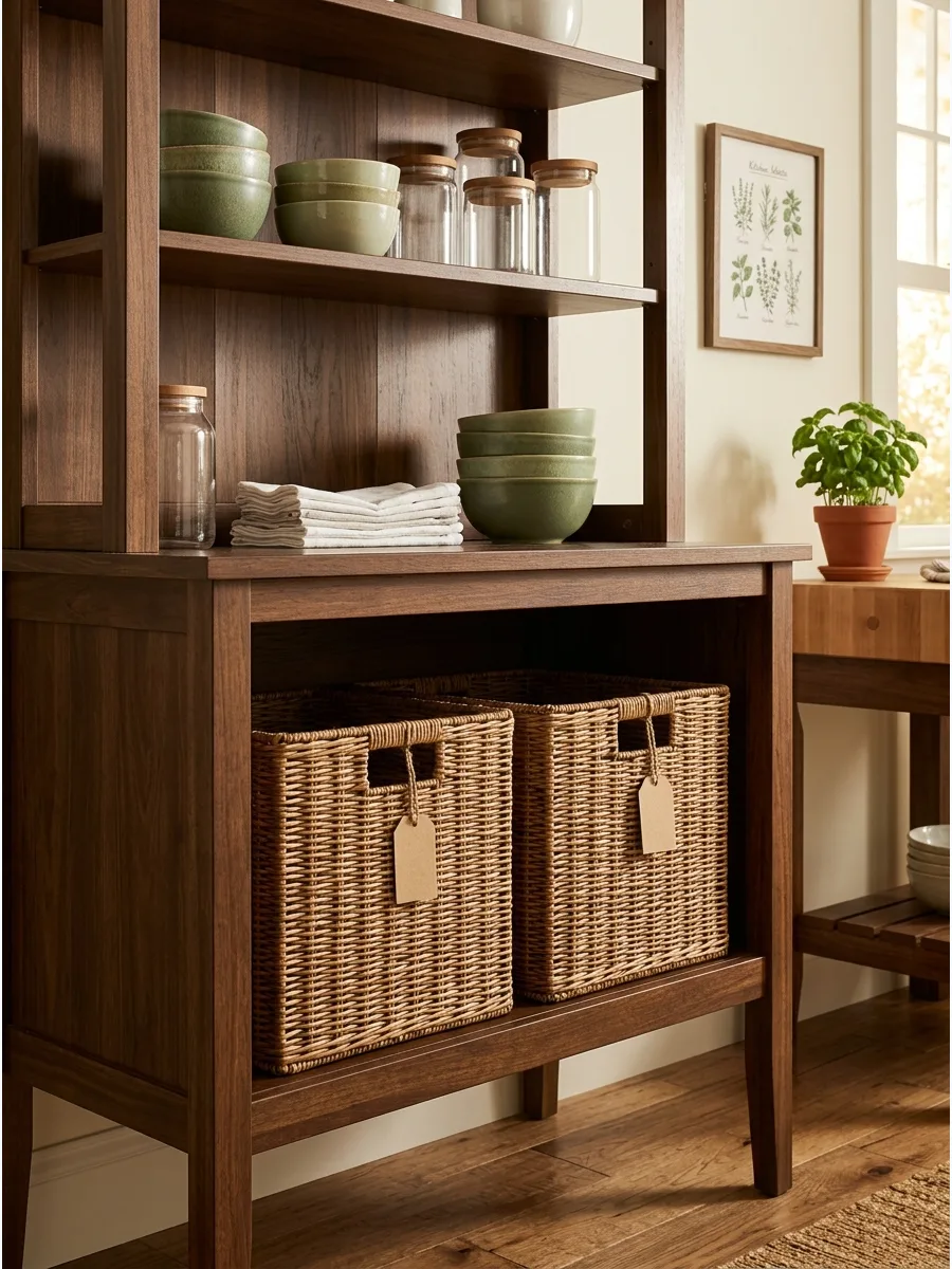 40. Use Baskets for Hidden Kitchen Storage