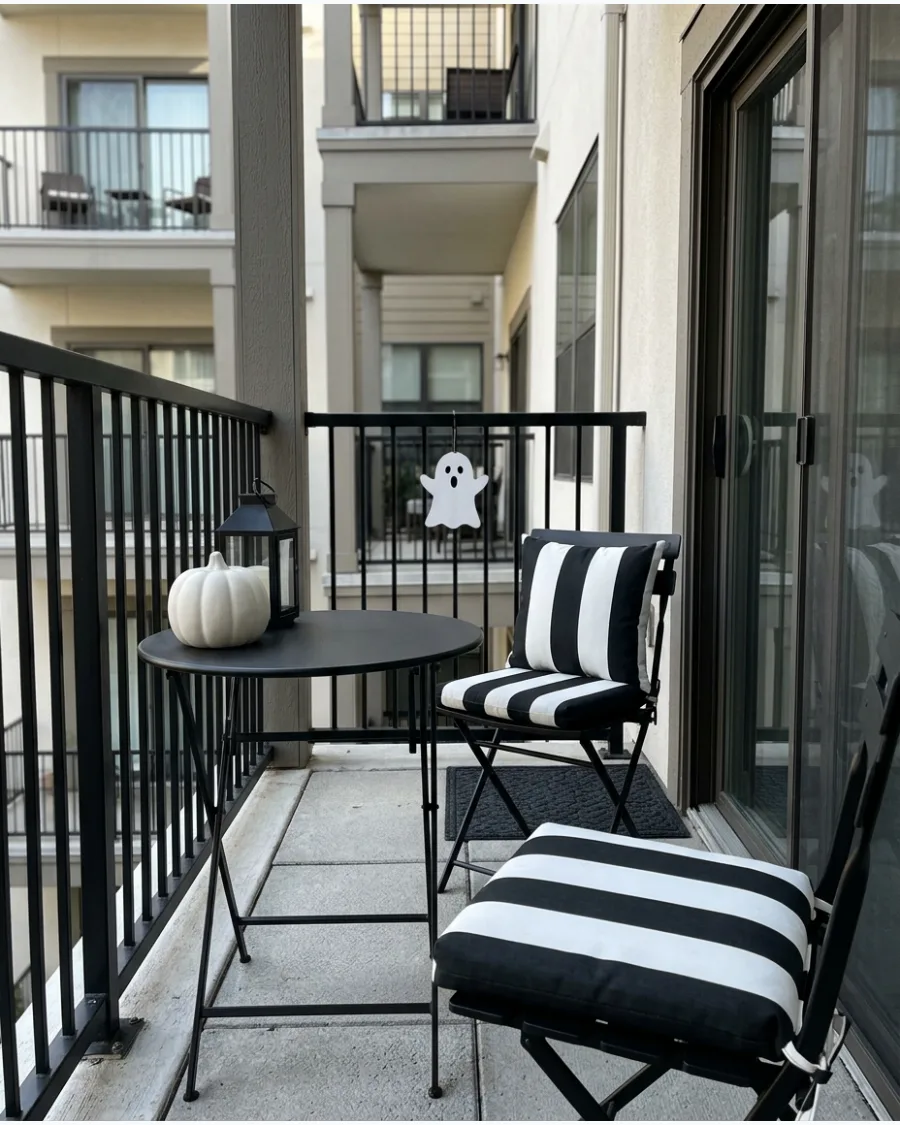 3. Black-and-White Halloween Balcony