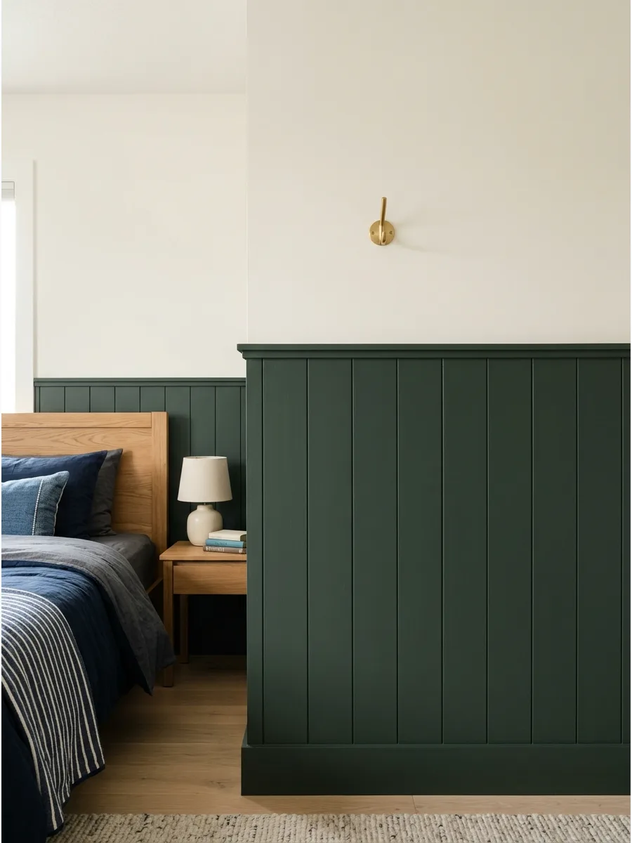 16. **Dark Green Wainscoting**