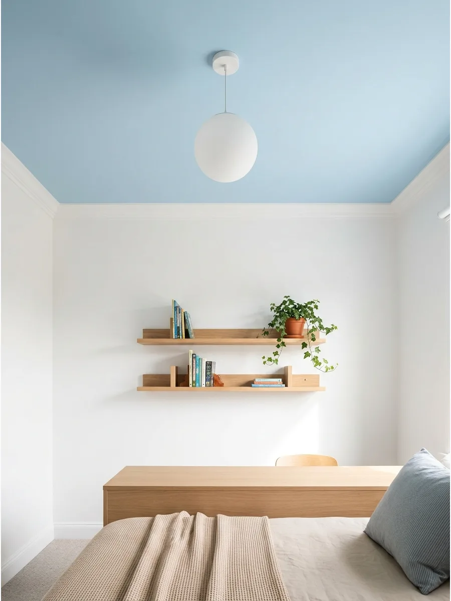 22. **Soft Sky Blue Ceiling**