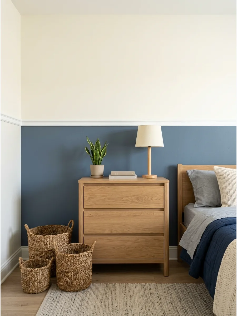 23. **Blue and Cream Two-Tone Wall**