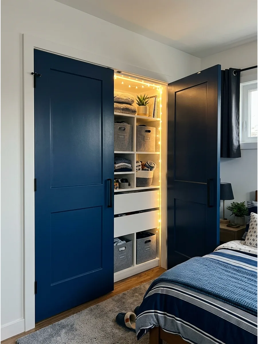 24. **Navy Painted Closet Doors**