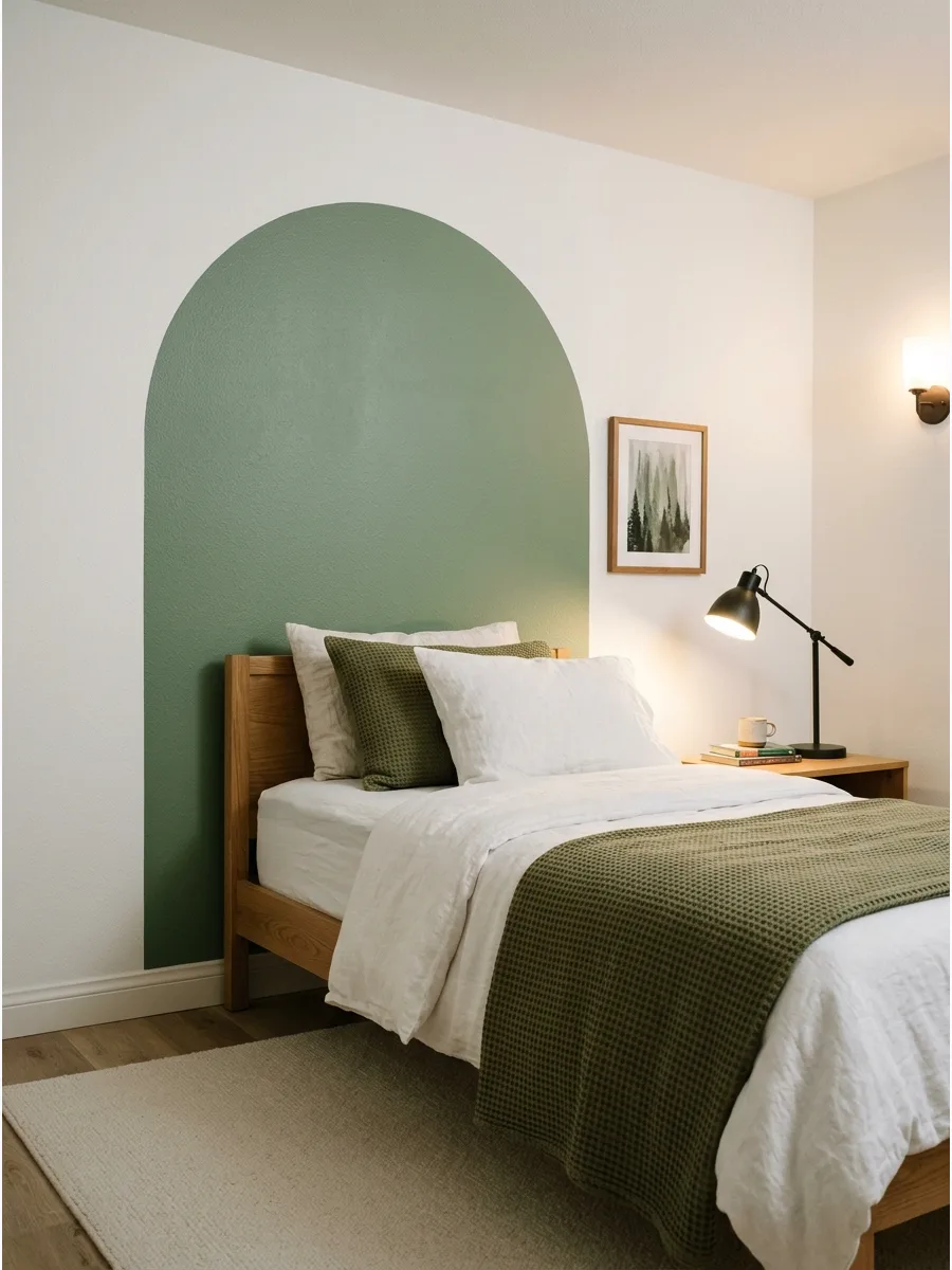 33. **Painted Arch Behind the Bed**