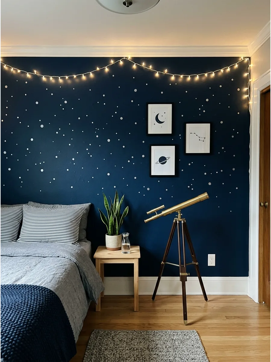 41. **Space-Themed Navy Wall**