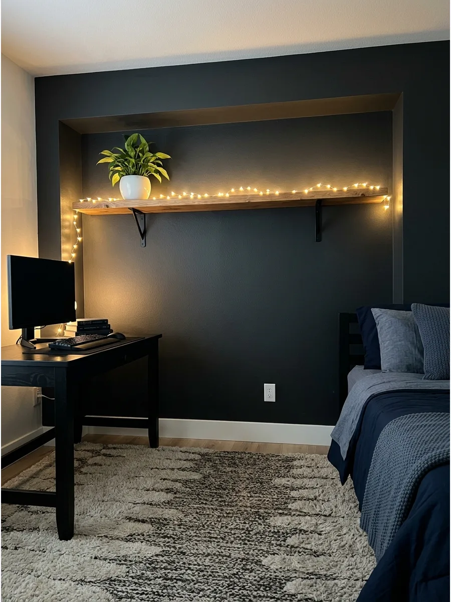 49. **Gaming Room Dark Accent Wall**