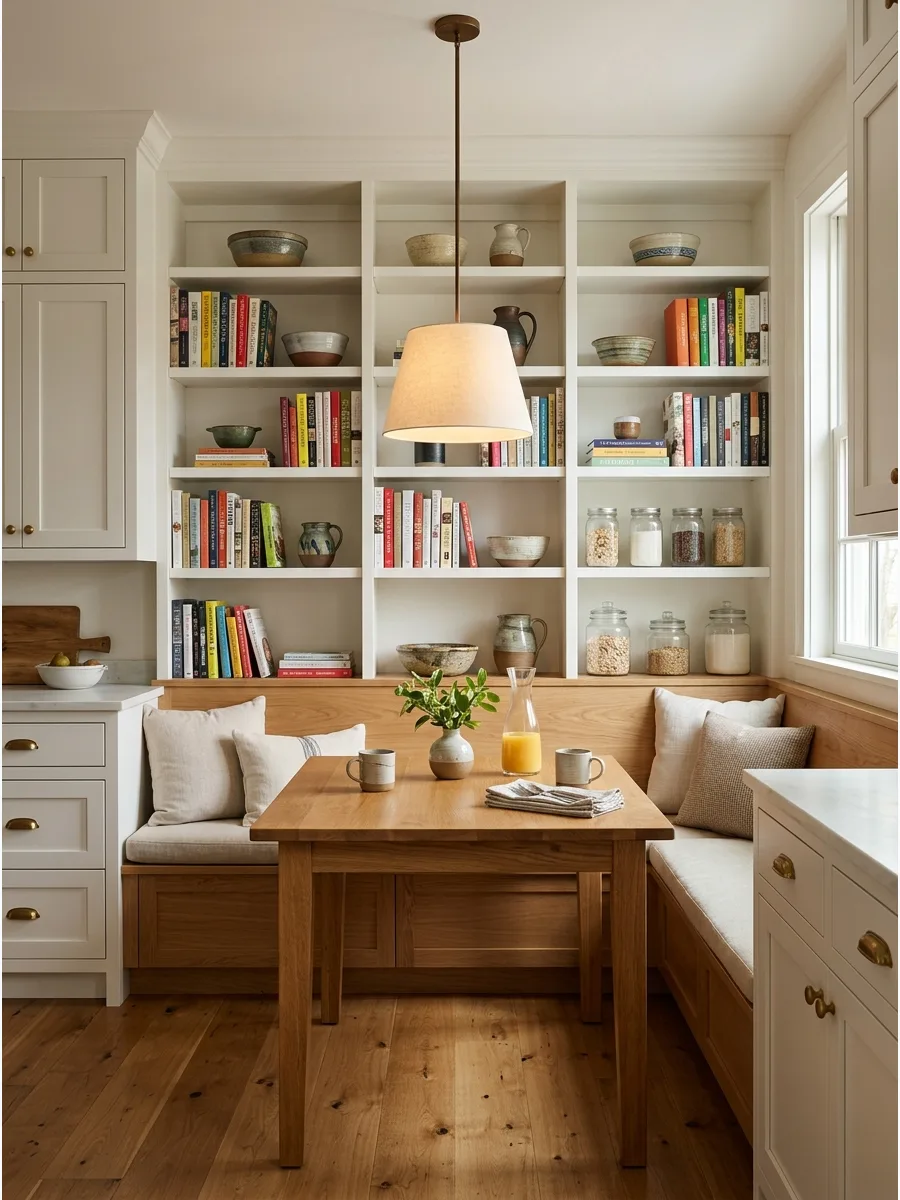 32. Breakfast Nook With Bookshelves