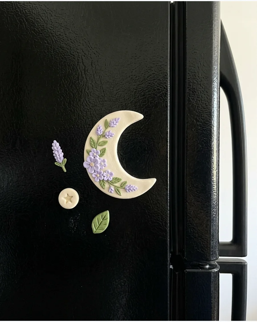 27. Crescent Moon and Flowers Magnet