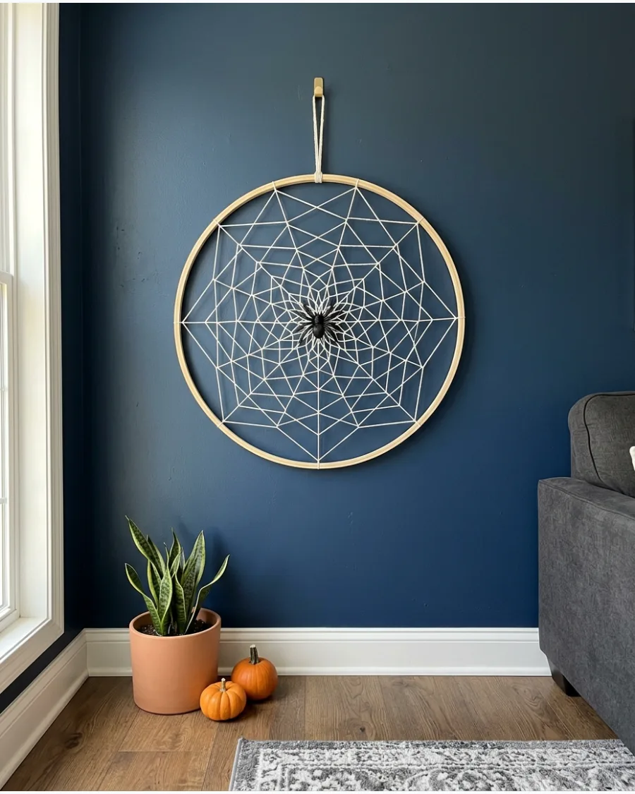 16. Yarn Spiderweb Wall Hanging