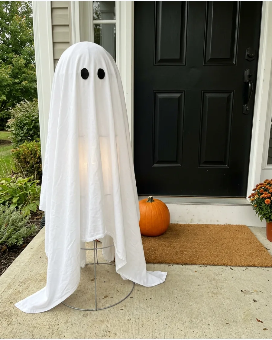 7. Light-Up Tomato Cage Ghosts
