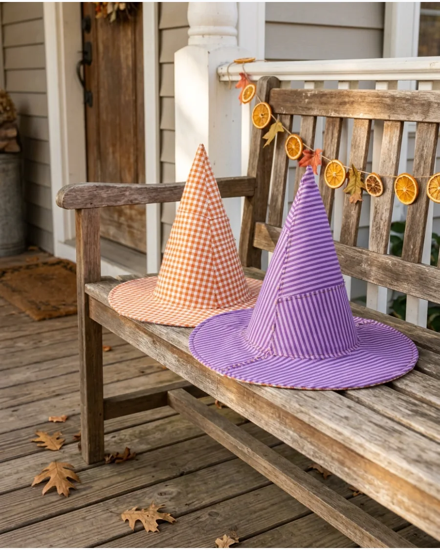 37. Colorful Patchwork Witch Hats