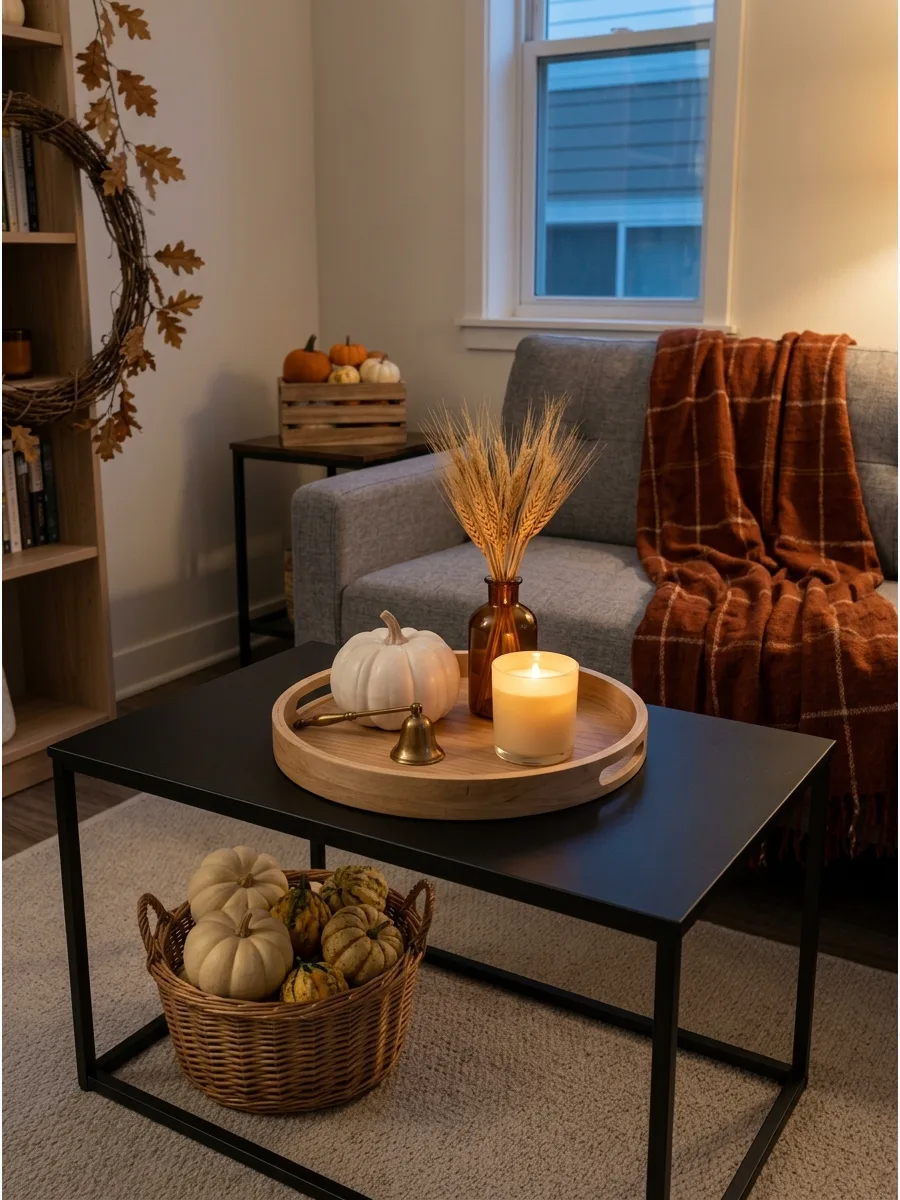 3. Style a Compact Fall Coffee Table Tray