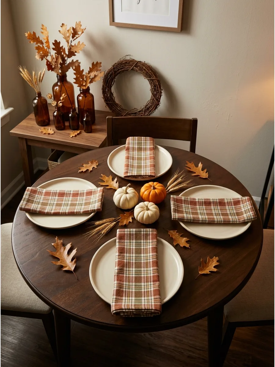 34. Fold Plaid Napkins at Each Setting