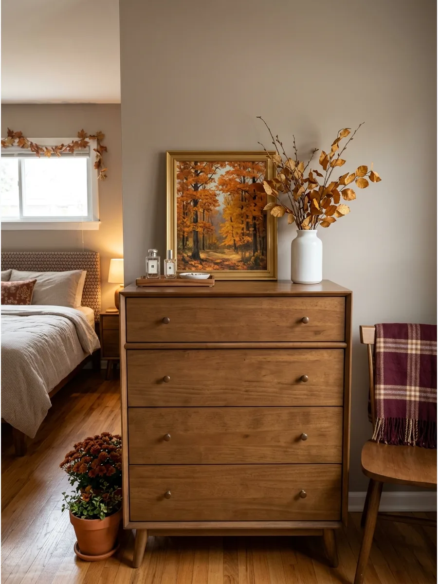 56. Display Autumn Art on a Dresser