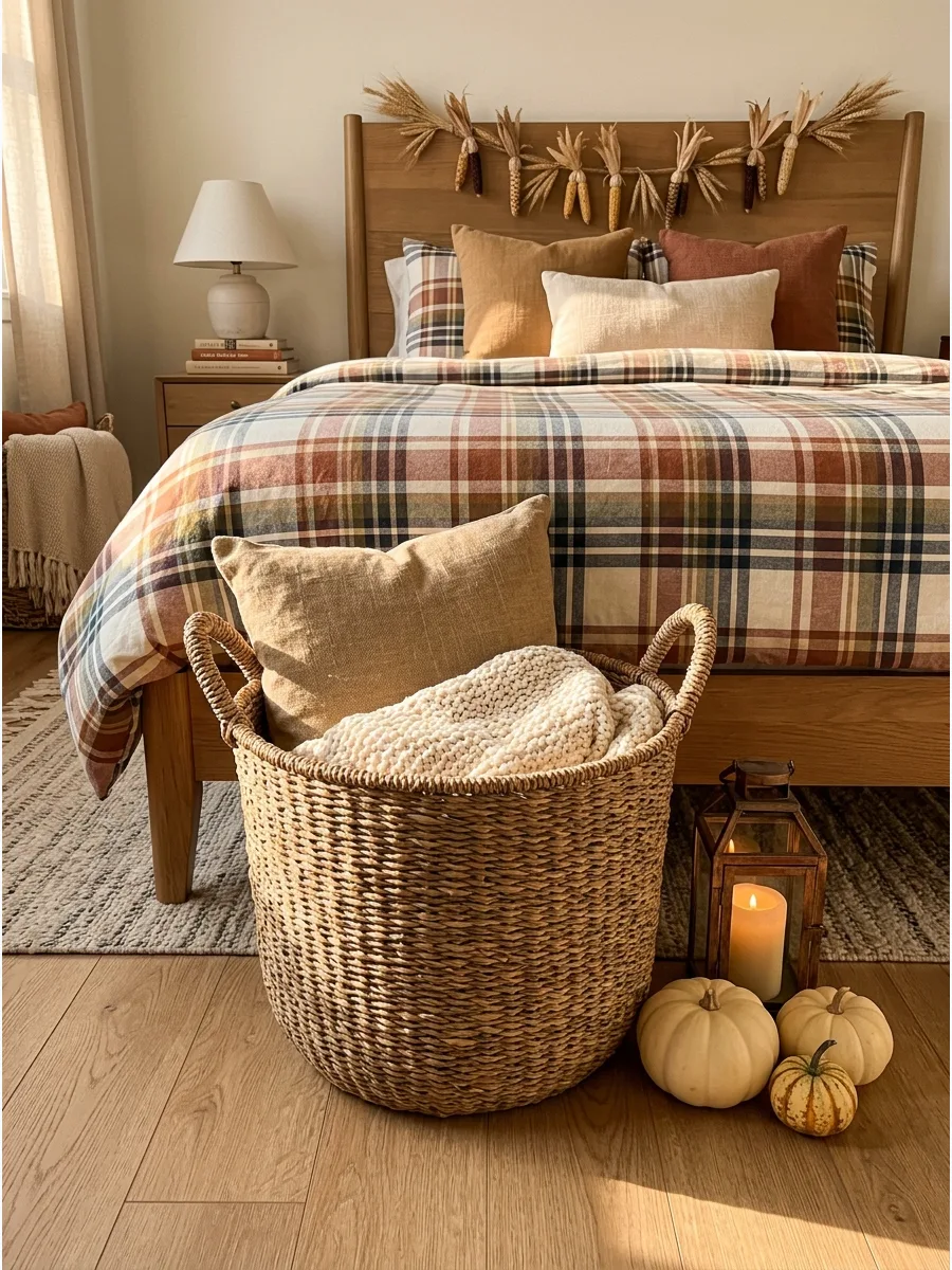 59. Style a Basket Beside the Bed