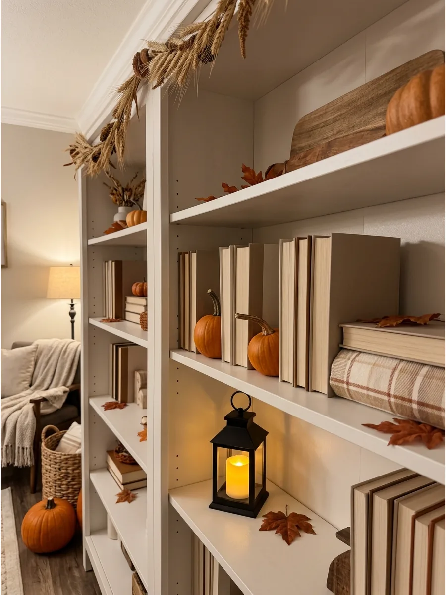 69. Place Mini Pumpkins Between Books