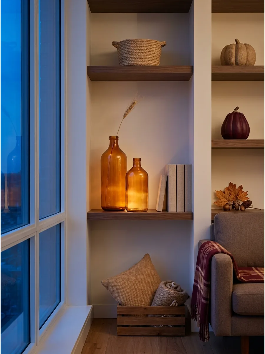 70. Add Amber Glass to Floating Shelves