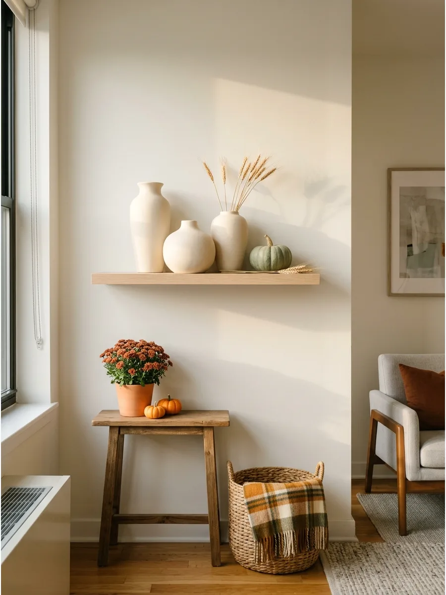 72. Style Shelves With Cream Pottery