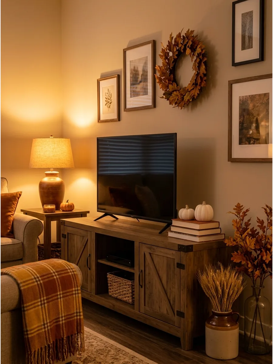 9. Decorate the TV Stand With Fall Accents