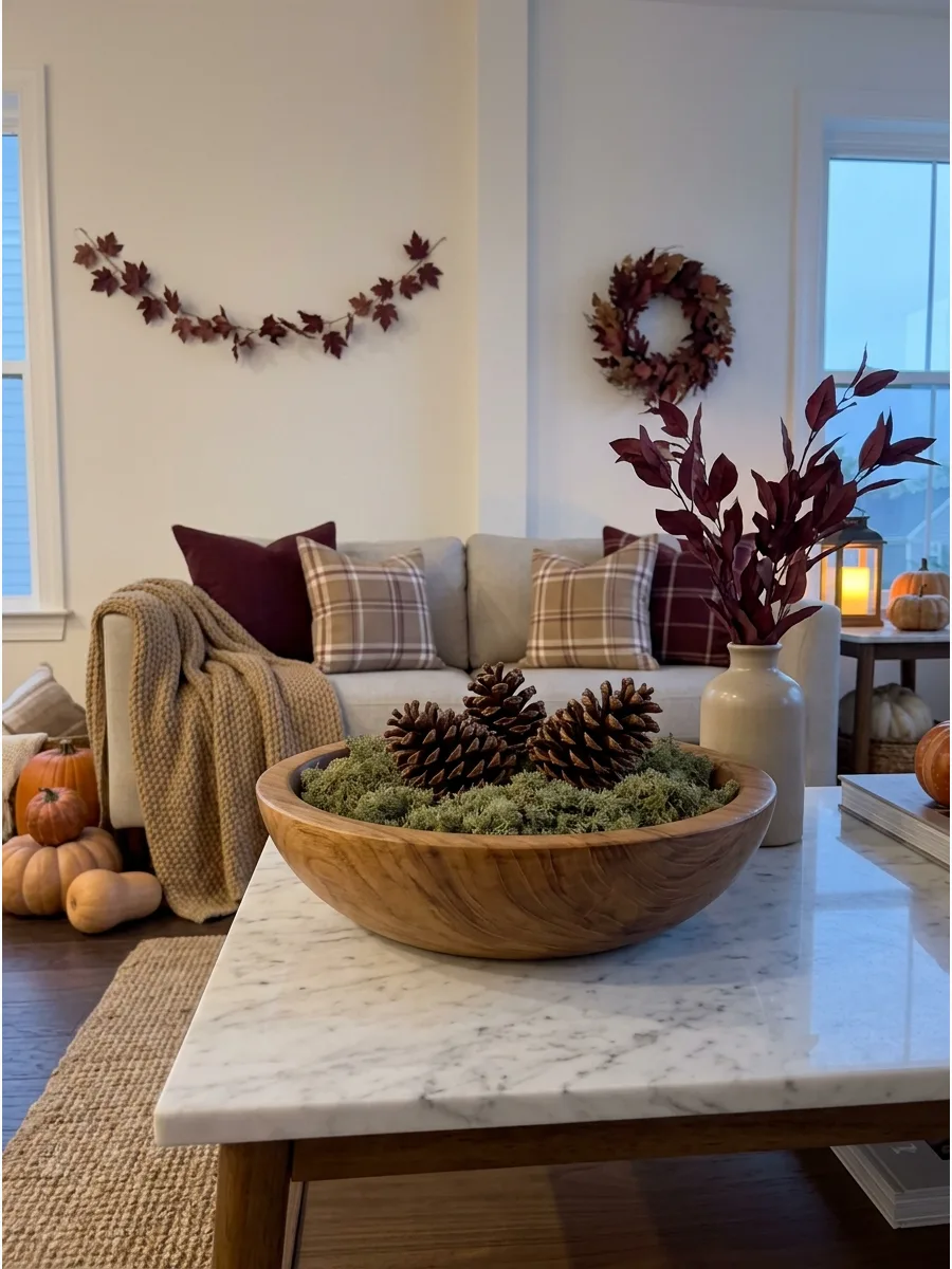 19. Wooden Bowl Coffee Table Centerpiece