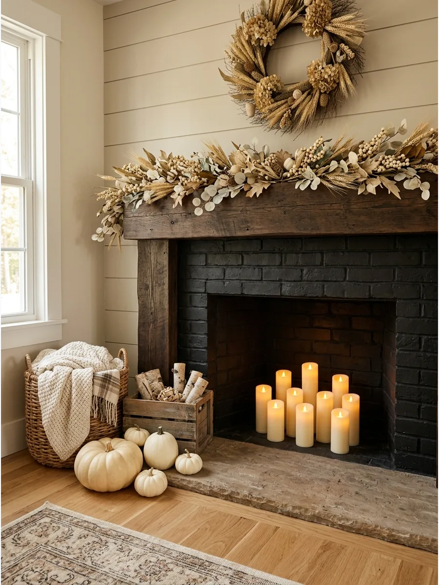 35. Candle-Filled Fireplace