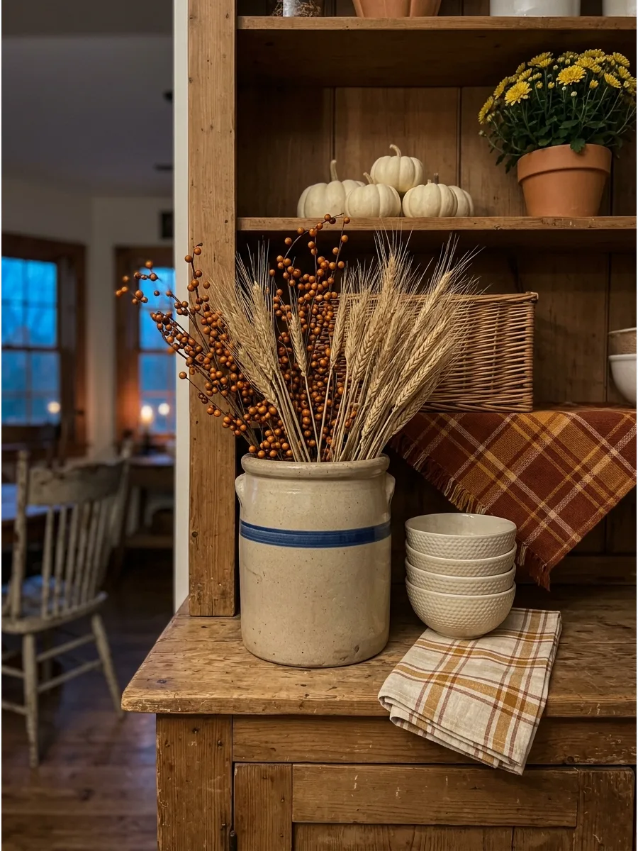 35. Vintage Crock With Fall Stems