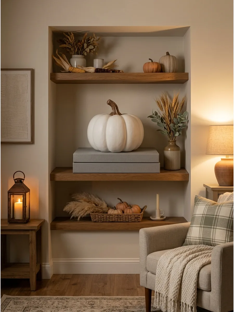 10. Minimal Single-Pumpkin Shelf