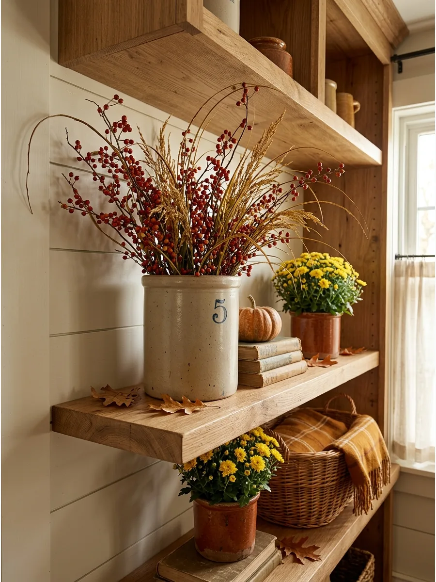 17. Vintage Crock With Fall Stems