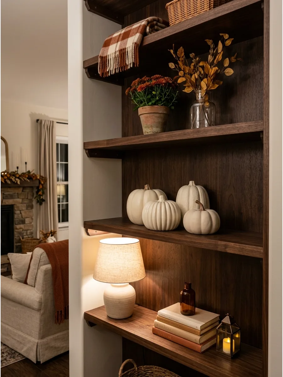 21. White Pumpkins and Dark Wood