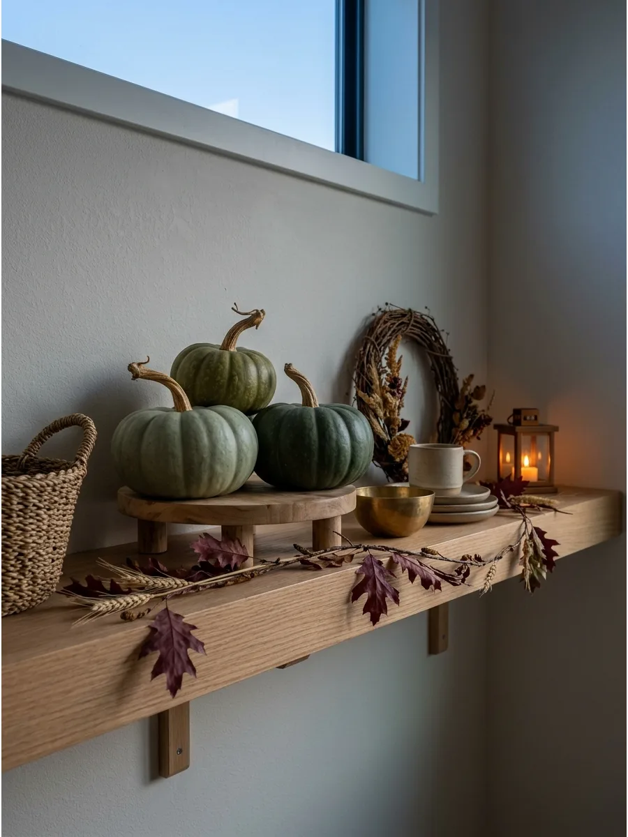 22. Green Pumpkin Shelf Display
