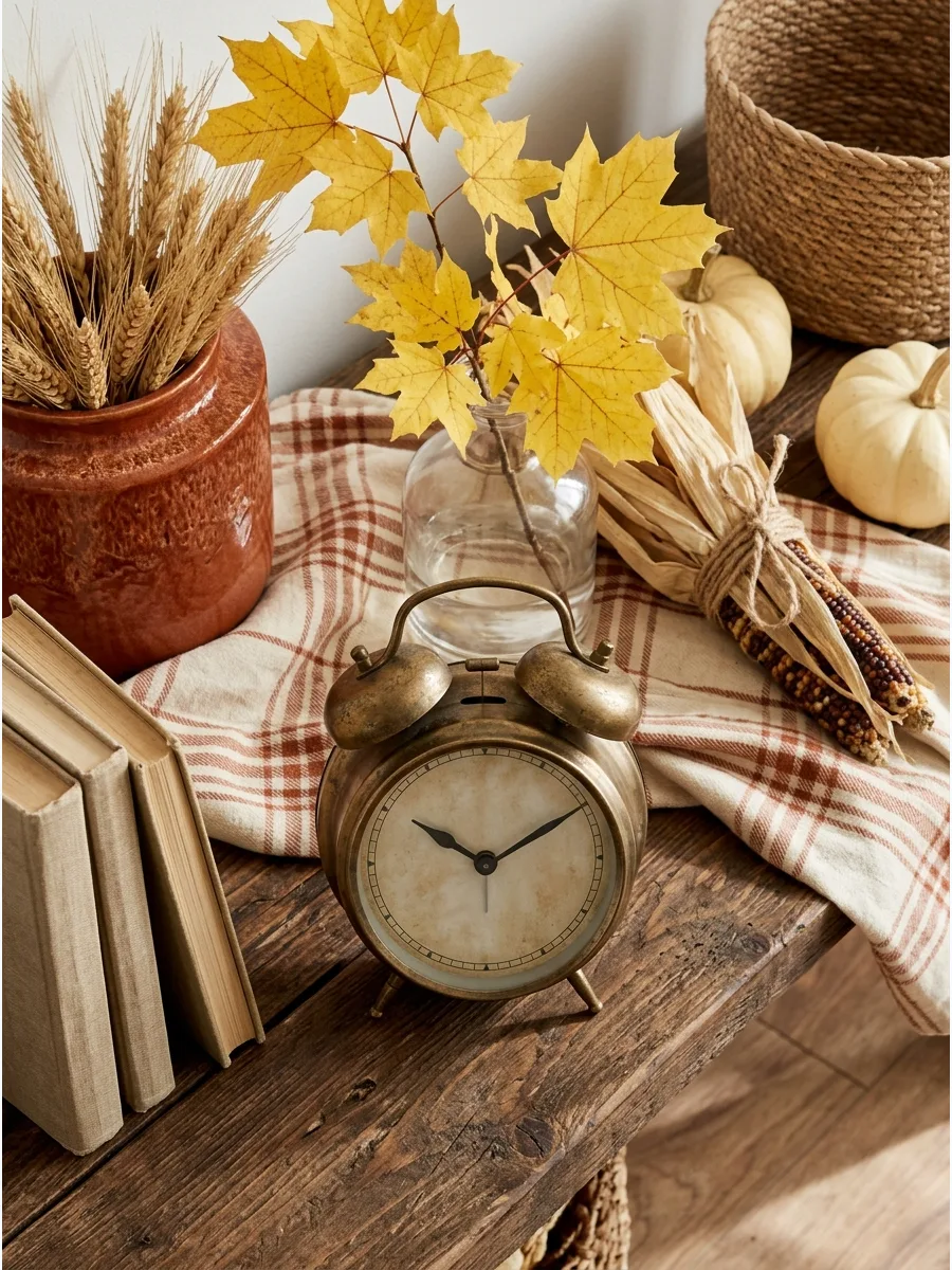 30. Vintage Clock and Autumn Foliage