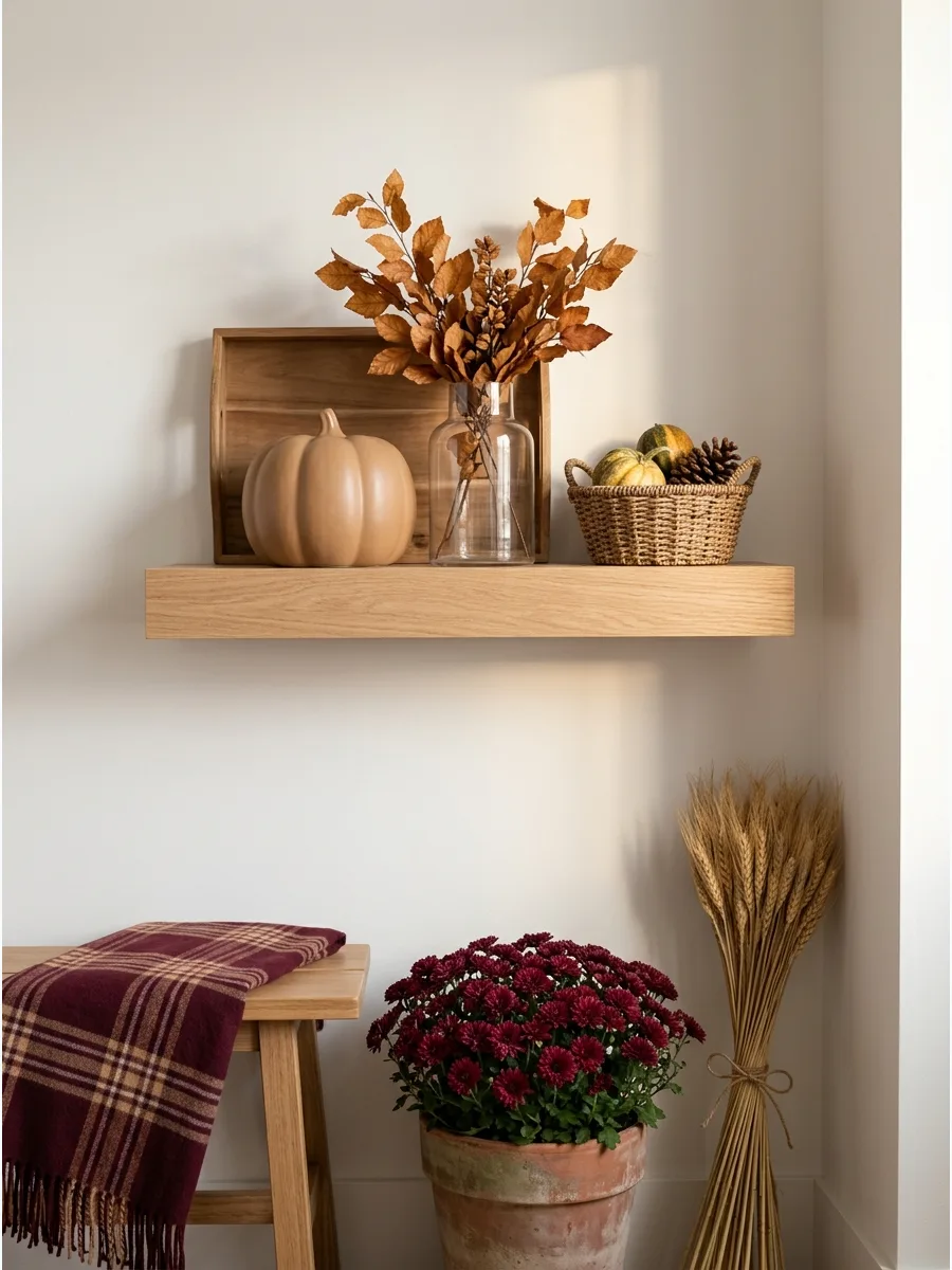 36. Layered Fall Entryway Shelving