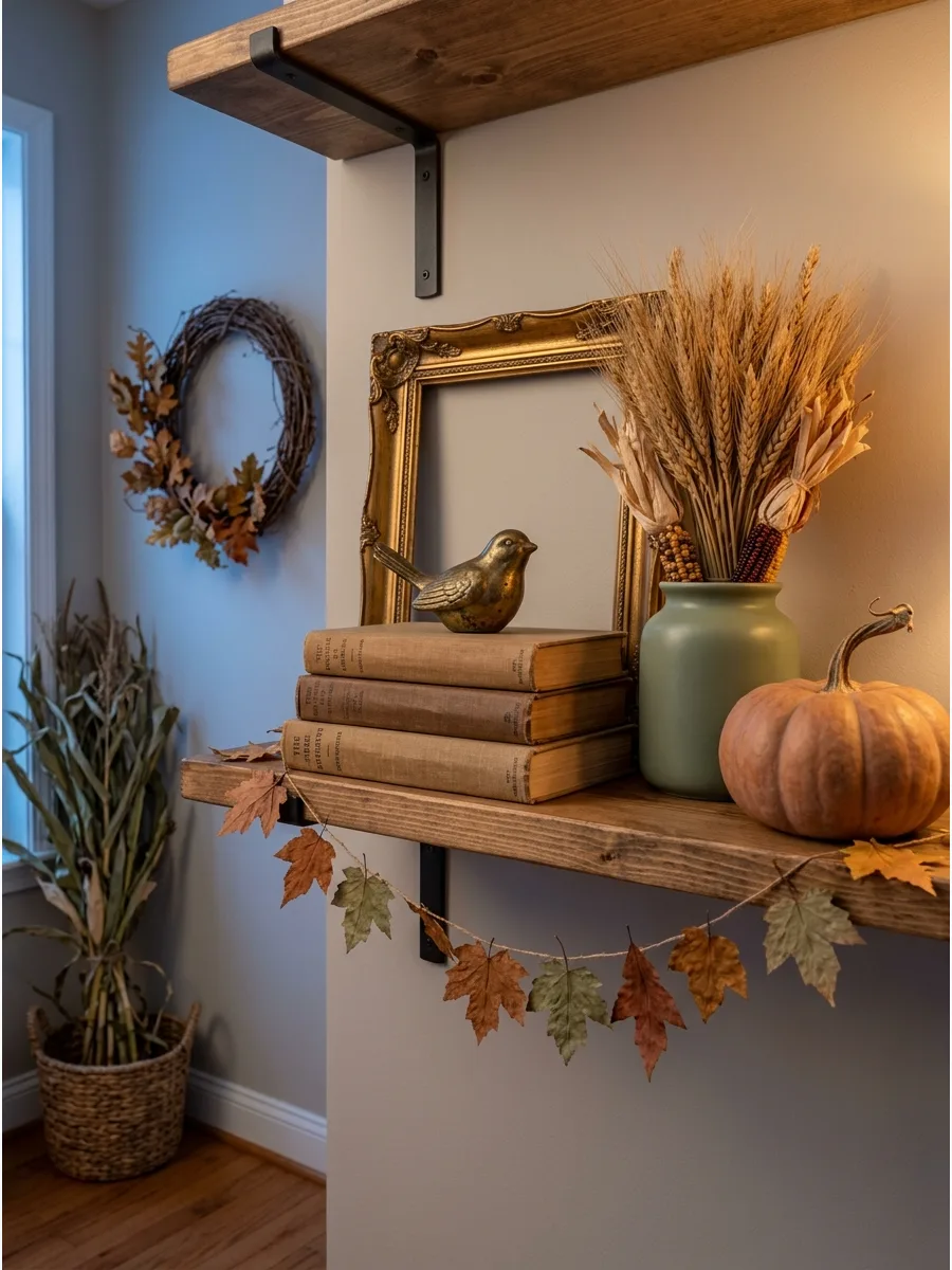 45. Thrifted Fall Shelf Display