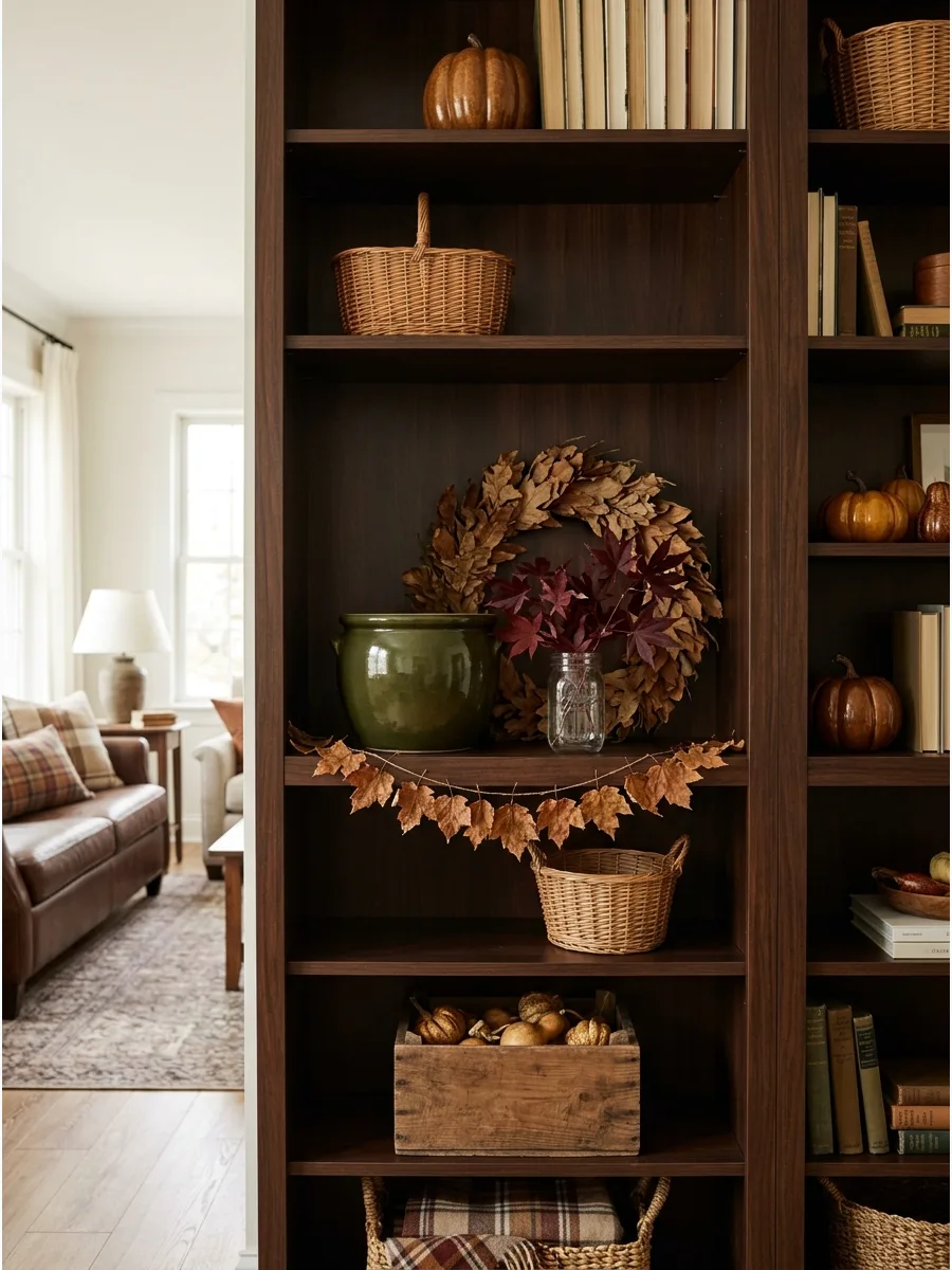 5. Burgundy and Olive Shelf Display