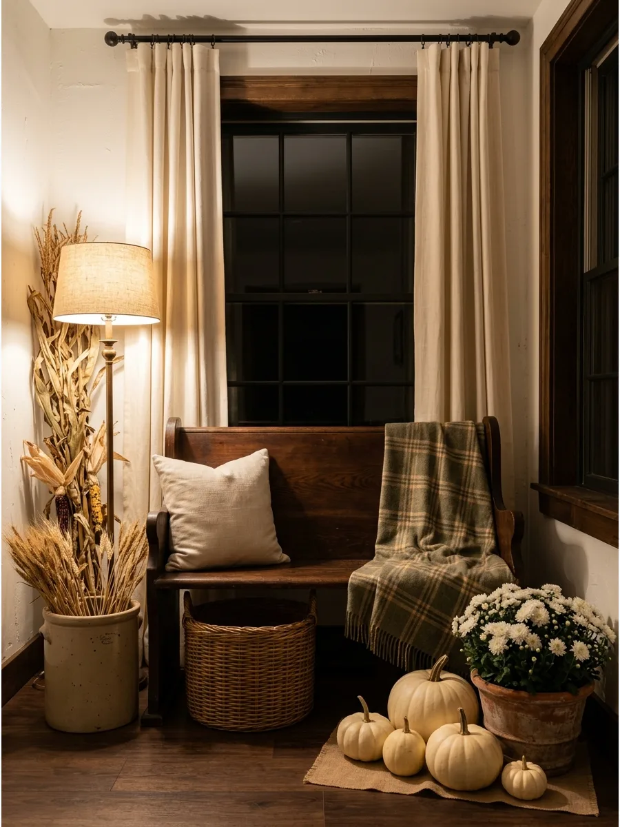 2. Antique Bench With a Plaid Throw
