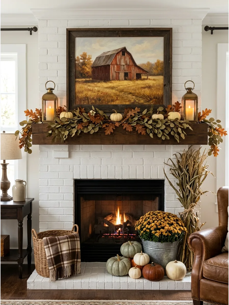 21. Rustic Barn Landscape Mantel
