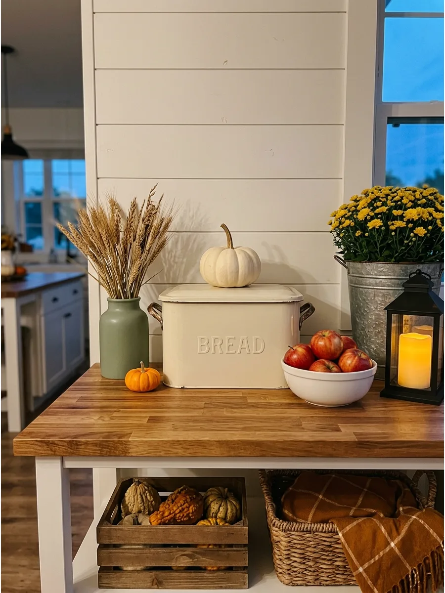 33. Vintage Breadbox Fall Vignette