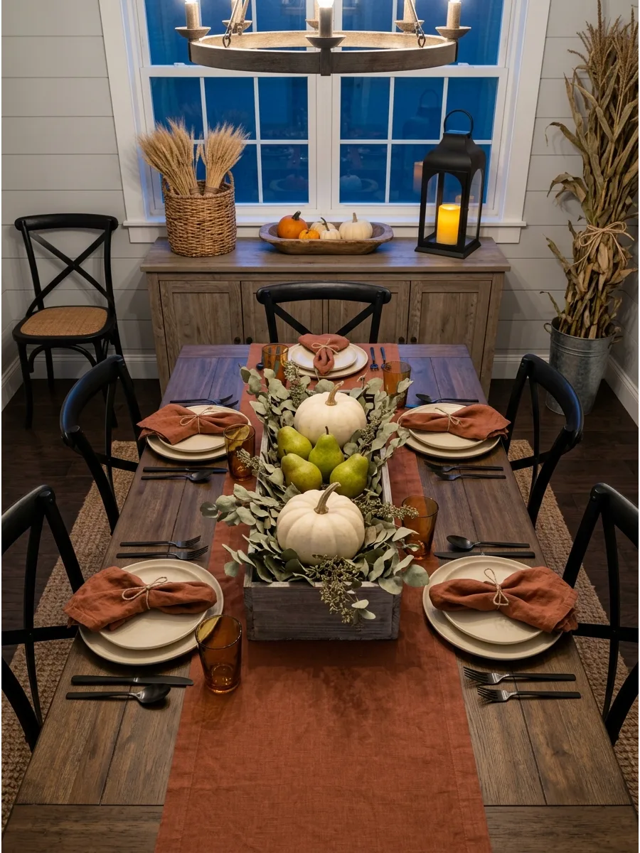37. Rustic Harvest Table Centerpiece