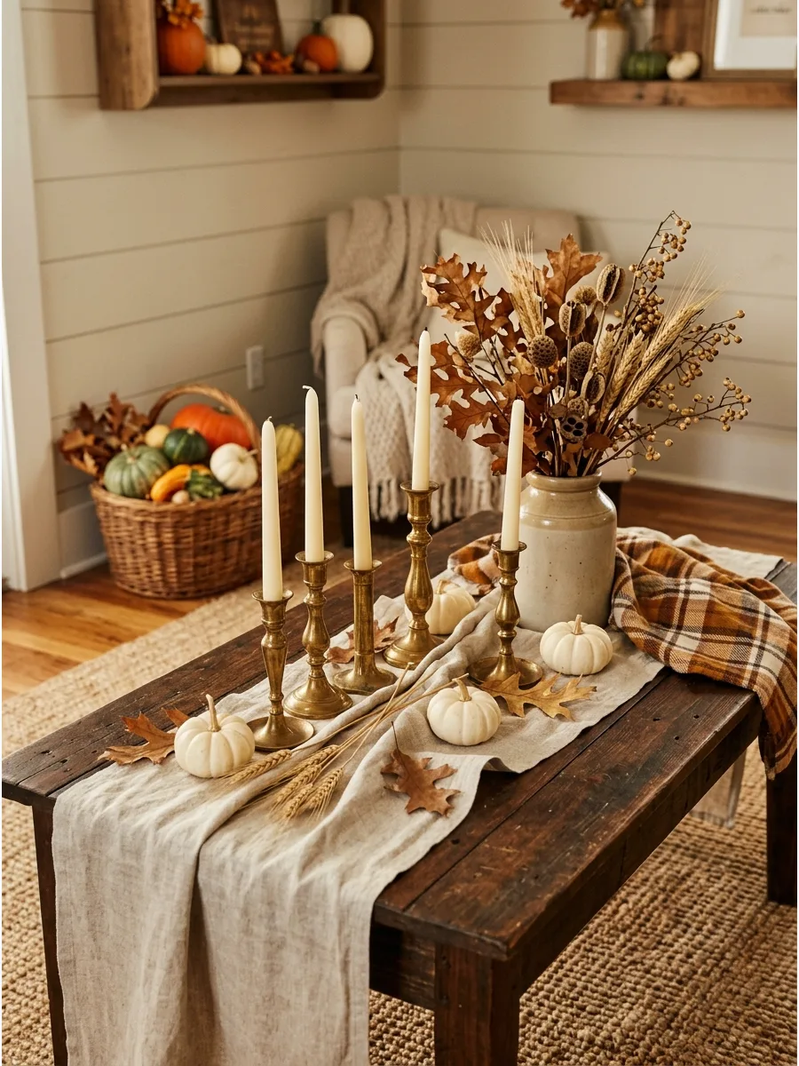 38. Linen Runner and Brass Candles