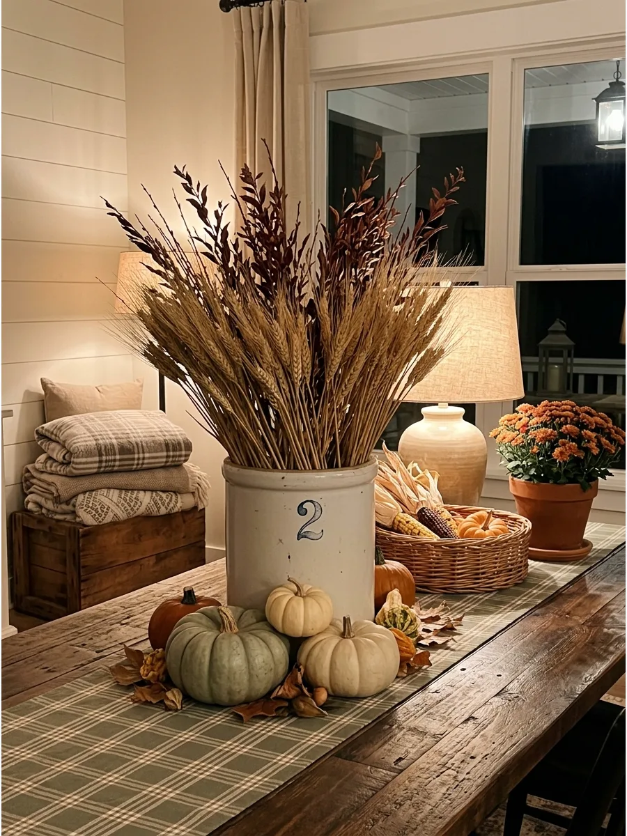 40. Vintage Crock Centerpiece