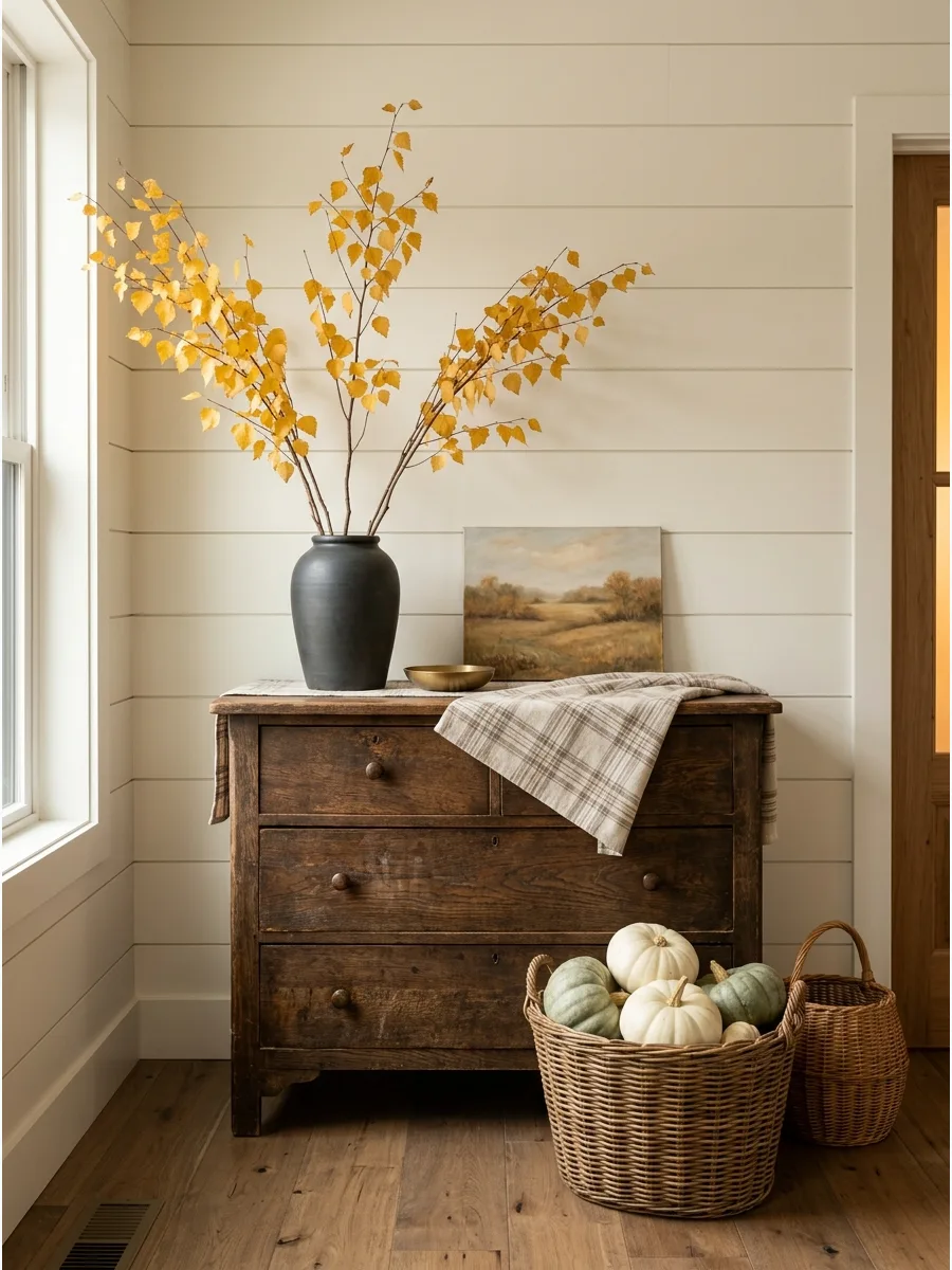 46. Antique Dresser With Fall Branches